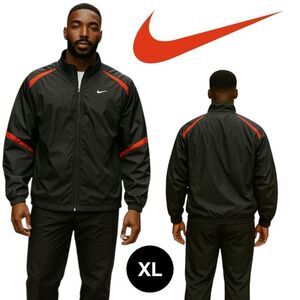 Nike Men’s Windbreaker Black & Red XL Performance Swoosh Zipper Pockets